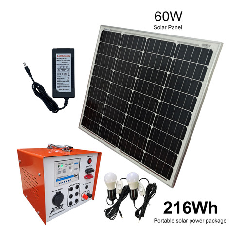 پکیج برق خورشیدی عشایری پرتابل (Portable) 216 وات ساعت همراه با پنل خورشیدی (Solar Panel) 60 وات برند متیتکس (Metitex)