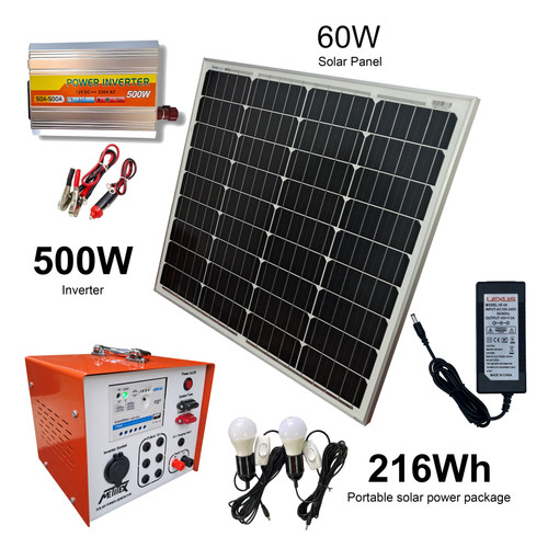پکیج برق خورشیدی پرتابل عشایری بدنه محکم فلزی 216Wh همراه با پنل سولار 60 وات و اینورتر 500 وات (Inverter 500W) برند متیتکس
